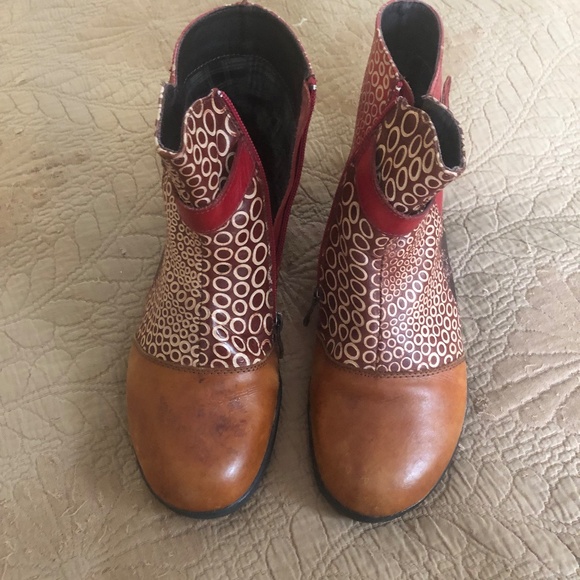 Spring Step L'Artiste Booties Camel+Red leather 7.5 - Picture 5 of 7